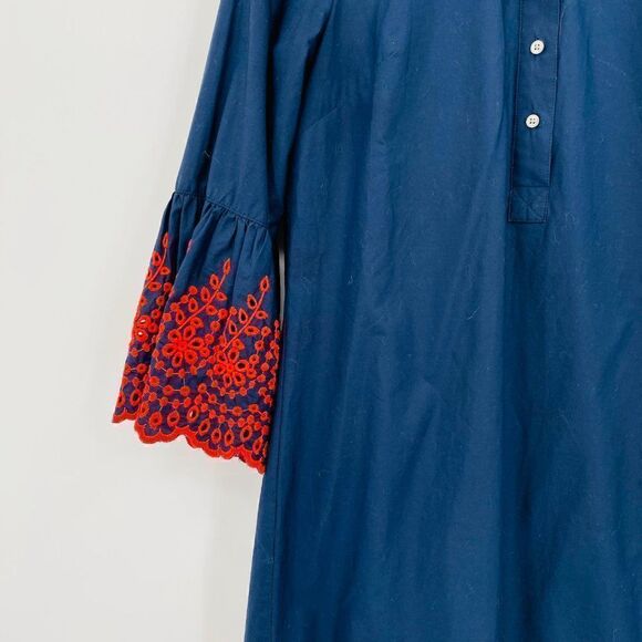 J. Crew Size XS Navy Blue & Red Eyelet Bell Sleeve Shift Dress - Picture 5 of 10